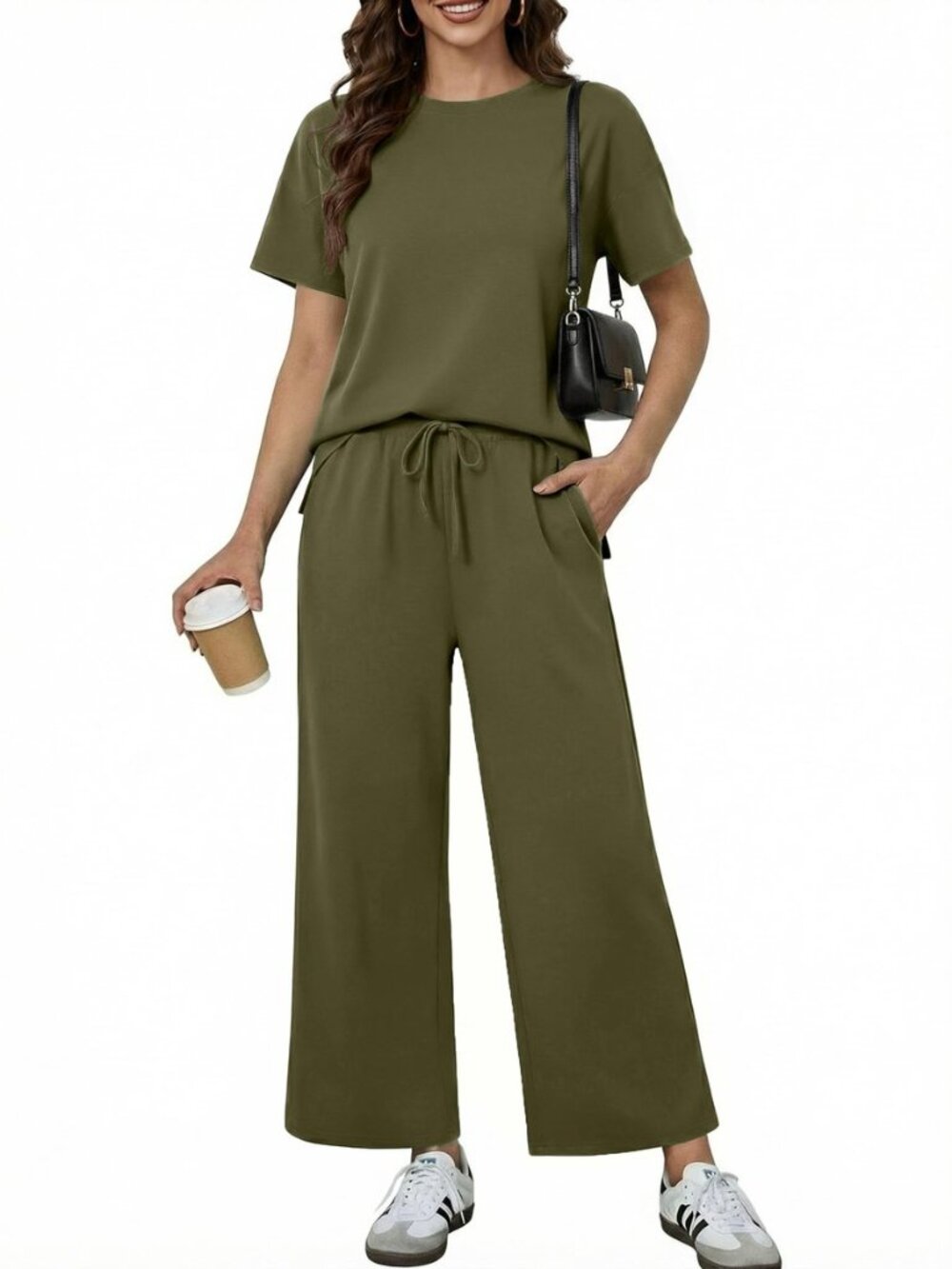 2 Piece Sets for Women Short Sleeve Wide Leg Pants Travel Sets